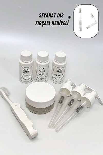 DEKOZOR COMPANY 50ML Seyahat Seti Çantalı Kapaklı Pompalı 50ml Kavanoz Şişe S...