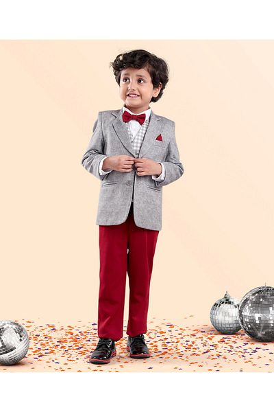 Babyhug Babyhug Full Sleeves Solid Party Suit - Grey