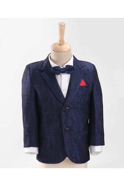 Babyhug Full Sleeves  3 Piece Party Suit With Bow - Navy Blue White