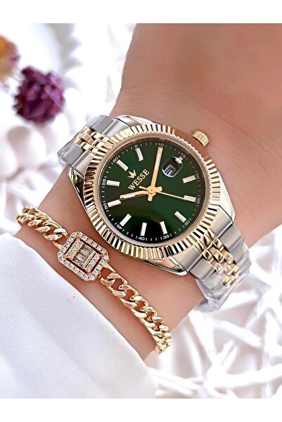 Wesse 5 Atm Water Resistant Women's Wrist Watch & Bracelet - Steel Band Calendar Dial Bw.1115B.Gs