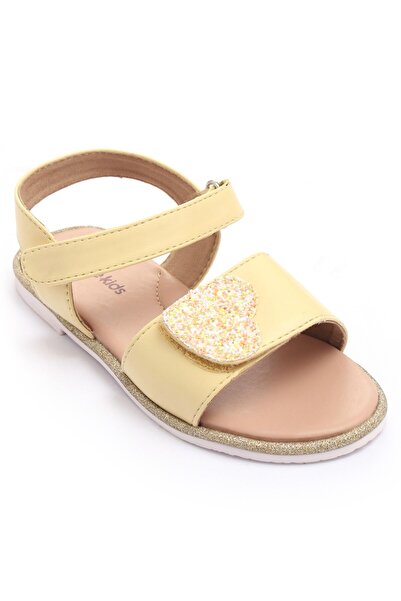 Pine kids Sandals with Velcro Closure and Heart Applique- Yellow