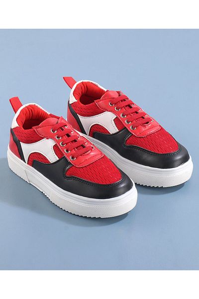 Pine kids Lace Up Casual Shoes Color Block - Red