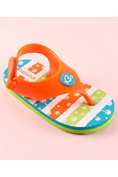 Babyoye Stripe Flip Flops Coconut Tree Print Velcro Closure - Orange