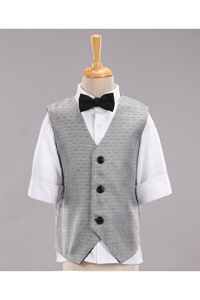 Babyhug Full Sleeves Party Suit With Waistcoat & Bow- Grey Black