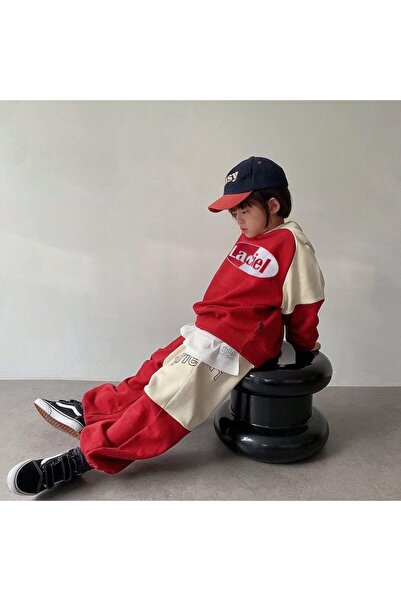 Magu Winter Unisex Sweatshirt and Jogger Tracksuit Set - Slogan and Block Pattern