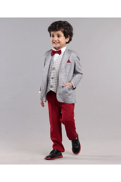 Babyhug Babyhug Full Sleeves Solid Party Suit - Grey