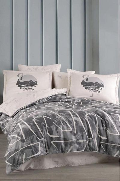 Hobby Grey Terry Cotton Satin Double Duvet Cover Set