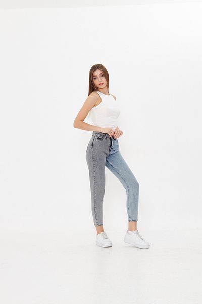 Kutaf Γκρι ανοιχτό τζιν Δίχρωμο ψηλόμεσο Mom Jeans