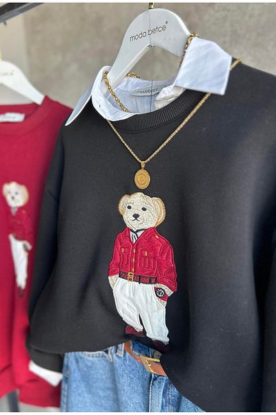 modabetce Bear Embroidered Women's Sweatshirt