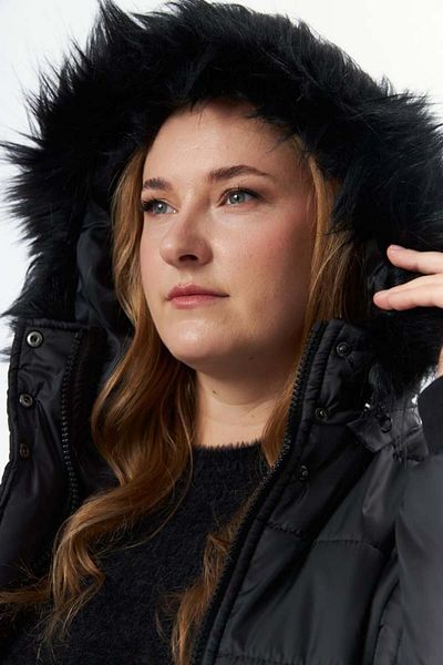 RMG Gamze Fashion Butik Plus Size Hooded Black Coat