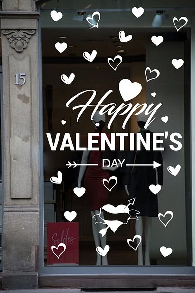 FİXFLEX Happy Valentine's Day Valentine's Day Custom Sticker Heart, Love, I Love You Glass, Wall Sticker Set