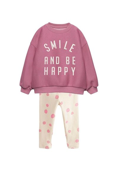 Magu Smile Print Cotton Sweatshirt and Jogger Leggings Set for Girl