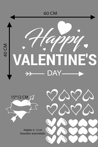 FİXFLEX Happy Valentine's Day Valentine's Day Custom Sticker Heart, Love, I Love You Glass, Wall Sticker Set