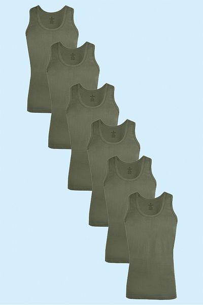 Ceylanoğlu Men's 6-Piece 100% Cotton Combed Cotton Single Jersey Dark Green Undershirt 001