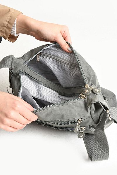 DUOMİNO Geantă de umăr Duomino Clinkir cu mai multe buzunare, rezistentă la apă, gri Crinkle