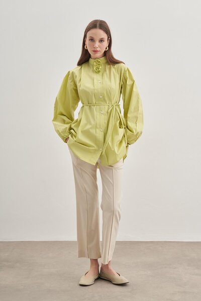 Fahhar Light Green Flower Detailed Shirt