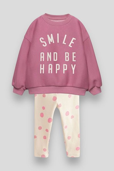 Magu Smile Print Cotton Sweatshirt and Jogger Leggings Set for Girl