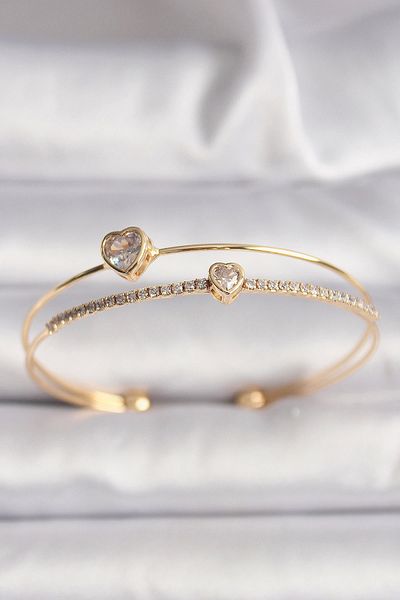 Clariss Brass Gold Color Zircon Stone Heart Model Women's Bracelet