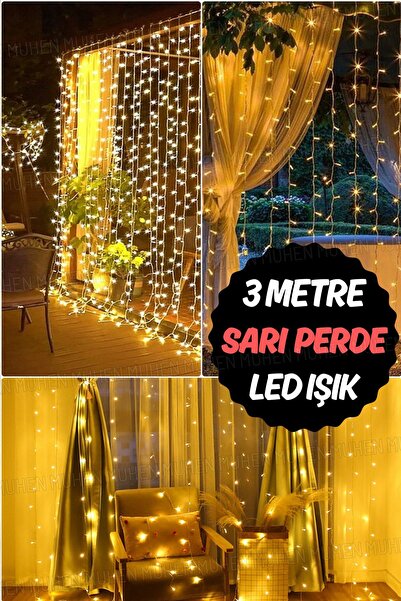 Genel Markalar Şık ve Sıcak Aydınlatma için 8 Modlu Sarı Perde Led – 3x3 m Bo...