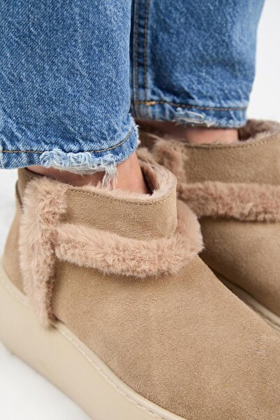 Manijero (Azura Mini) Kadın Hakiki Deri İçi Kürklü Ve Kürk Şeritli Vizon Bot