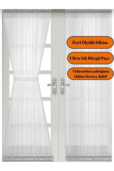 TULUM'S Drop Patterned Bamboo Tulle Linen Curtain - Includes Rods