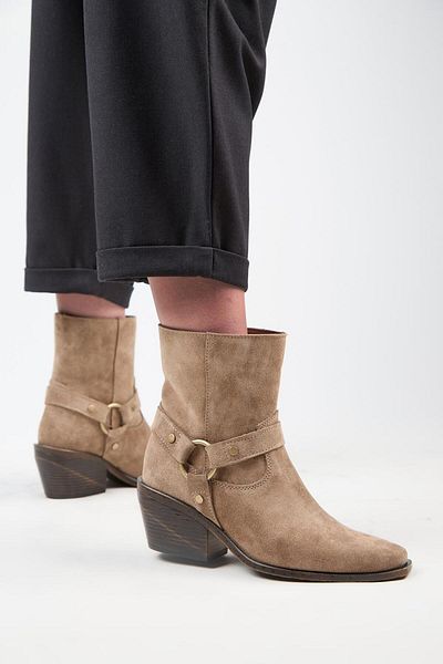 Manijero (Neus) Women's Genuine Leather Ring Belted Cowboy Special Distressed Leather Mink Boots