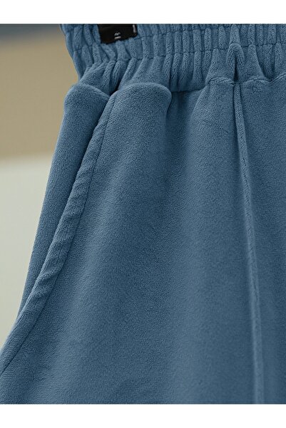 Modamorfo Striped Velvet Trousers with Elastic Waist - Blue