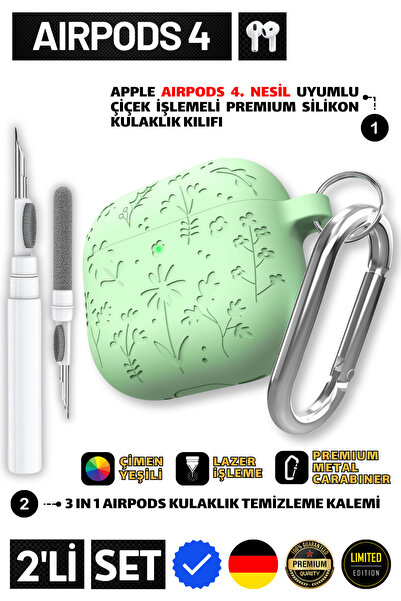 EWEC 4. Nesil Uyumlu Çiçek İşlemeli Premium Silikon Kulaklık Kılıfı ve 3 in 1...