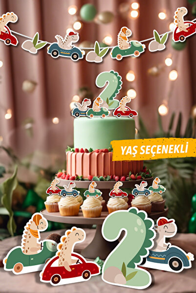 Niksy Design مجموعة زينة لحفلات أعياد الميلاد بتصميم الديناصورات المتسابقين م...