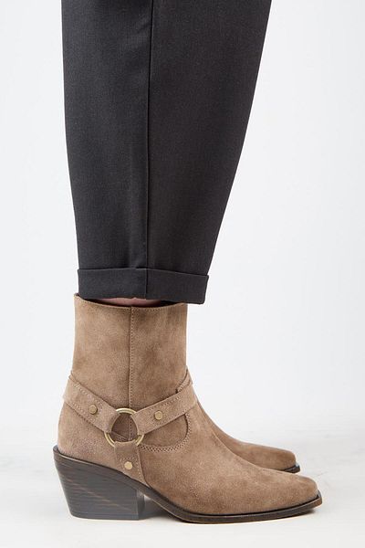 Manijero (Neus) Women's Genuine Leather Ring Belted Cowboy Special Distressed Leather Mink Boots