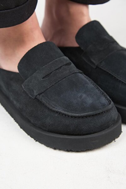 Manijero (Ziva) Γυναικείες παντόφλες από γνήσιο δέρμα Loafer Platform Anthracite