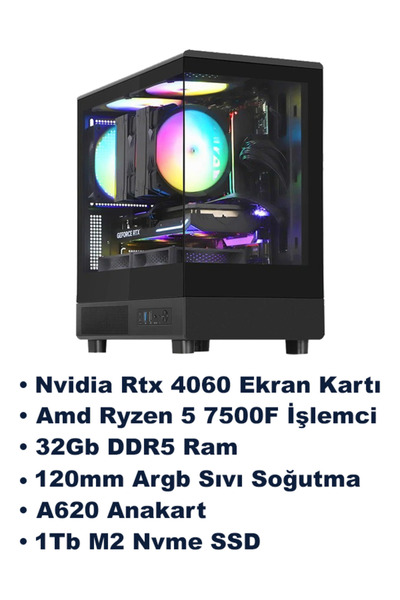 RAMTECH BİLGİSAYAR V2 Ryzen 5 7500f 32Gb DDR5 Ram Rtx 4060 1Tb M2 SSD Sıvı Soğutmalı Güncel Sistem