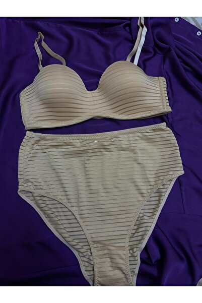 White Lady Lotus Skin Striped High Waist Bra Set