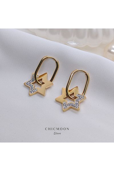 CHICMOON STORE Steel Half Stone Star Earrings