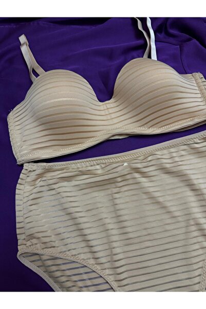 White Lady Lotus Skin Striped High Waist Bra Set