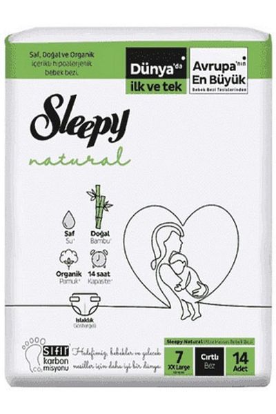 Sleepy Natural Size 7 Xxlarge 14 Pack Baby Diapers 20-30 kg
