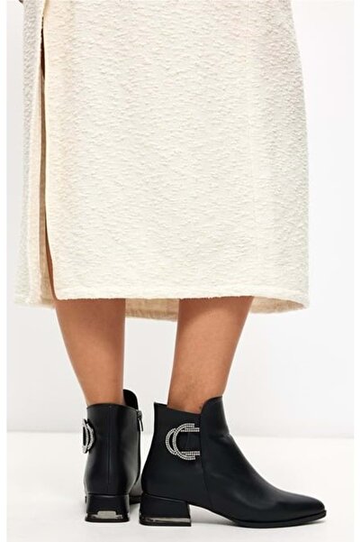 Kids Club Shoes Feles Кам'яна підкова Детальні прямі жіночі черевики ЧОРНІ