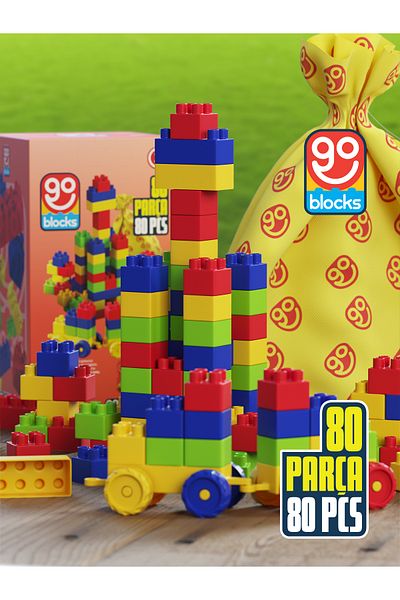 Go Toys مجموعة مكعبات بناء مكونة من 80 قطعة - حقيبة تخزين متعددة