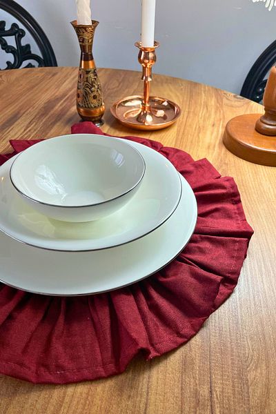 KAMİZ Serviciu rotund american Burgundy (roșu) cu 2 volane - 40x40