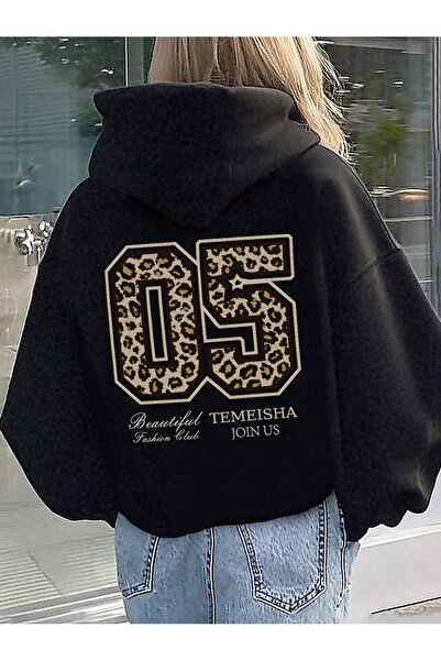 LORVANIY مطبوع قصة فضفاضة بغطاء رأس هودي للجنسين 3 خيوط ش مبطن بالصوف قطن