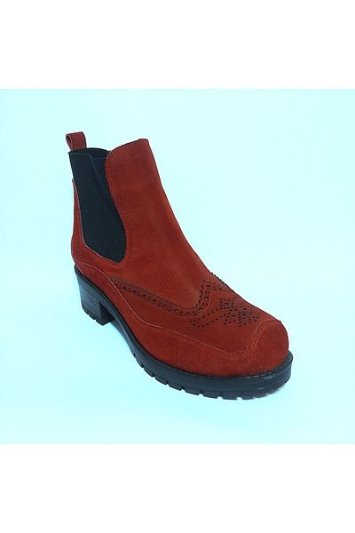 Mira Deri Genuine Suede Red 5 cm Non-Slip Sole Women's Boots - Exeter