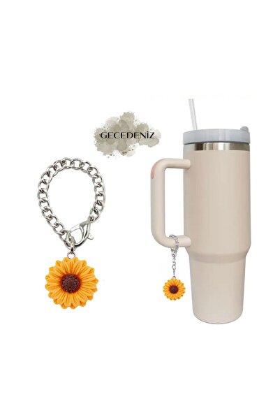 GECEDENİZ Thermos Handle Charm Accessory Ornament 3D Sunflower Sunflower