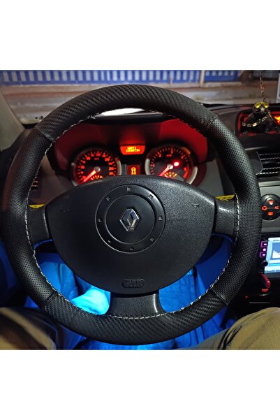 HASBAY DİKİŞLİ DİREKSİYON KILIFI NOKTALI KARBON DERİ GRİ DİKİŞLİ MEGANE 2 İÇİN