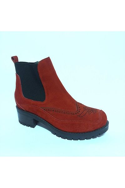 Mira Deri Genuine Suede Red 5 cm Non-Slip Sole Women's Boots - Exeter