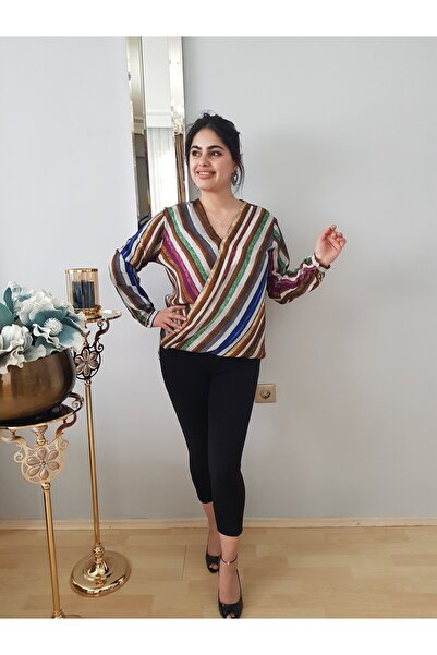 FERGAN بلوزات نسائية ذات ياقة كروكلي مخططة