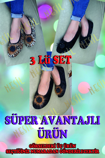 Nesil Renkli Pisi Pisi Patik Terlik Ev Babeti Kaymaz Ses Yapmaz Taban set (KA...