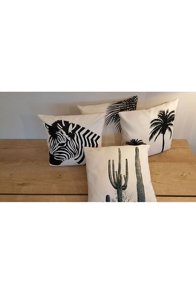 BTL Zebra Decorative Double Sided Printed 4-Piece Throw Pillow Cover