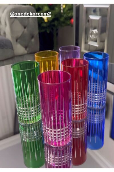 Onedekor 6'lı Lizbon Desen Kahve Yanı Bardak Renkli