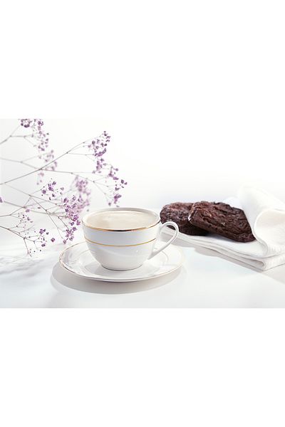 Homelux Set cafea/ceai 12 bucati, portelan, sos pentru pahare 220 ml, alb/auriu, Aura