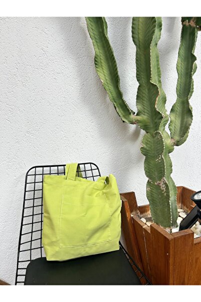 Sumicorn Design Soft Yeşil Ekolojik Bez Çanta,Cepli Keten Kol ve Omuz Çantası,Unisex Alışveriş Çantası